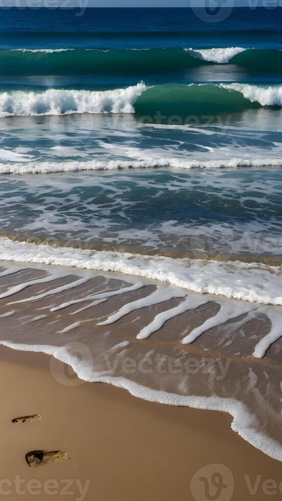 AI generated Serenade of the Sea  Gentle Waves Lapping Against Sandy Shore photo
