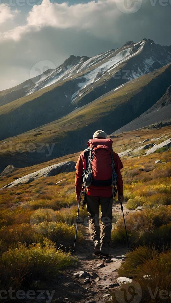 ai generado épico exploración aventureros trekking a través de salvaje desierto foto