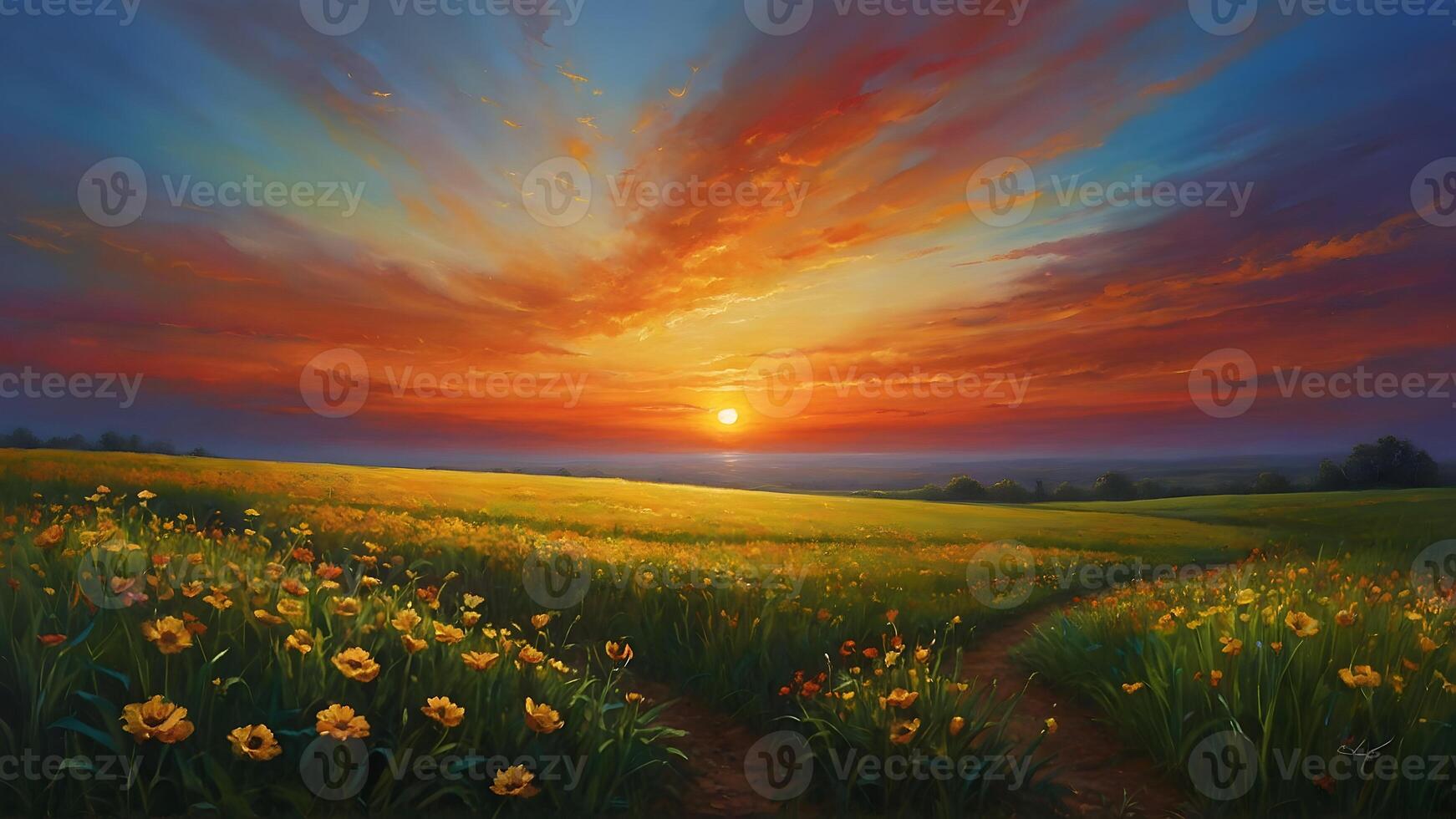 AI generated Sunrise Symphony  Vibrant Colors Painting the Horizon photo