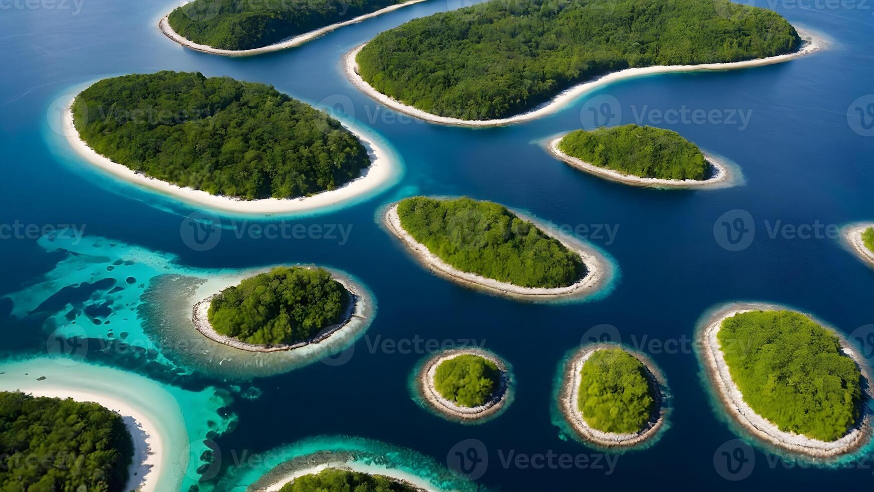 AI generated Aerial Archipelago  Bird's-eye View of Scattered Island Chain photo