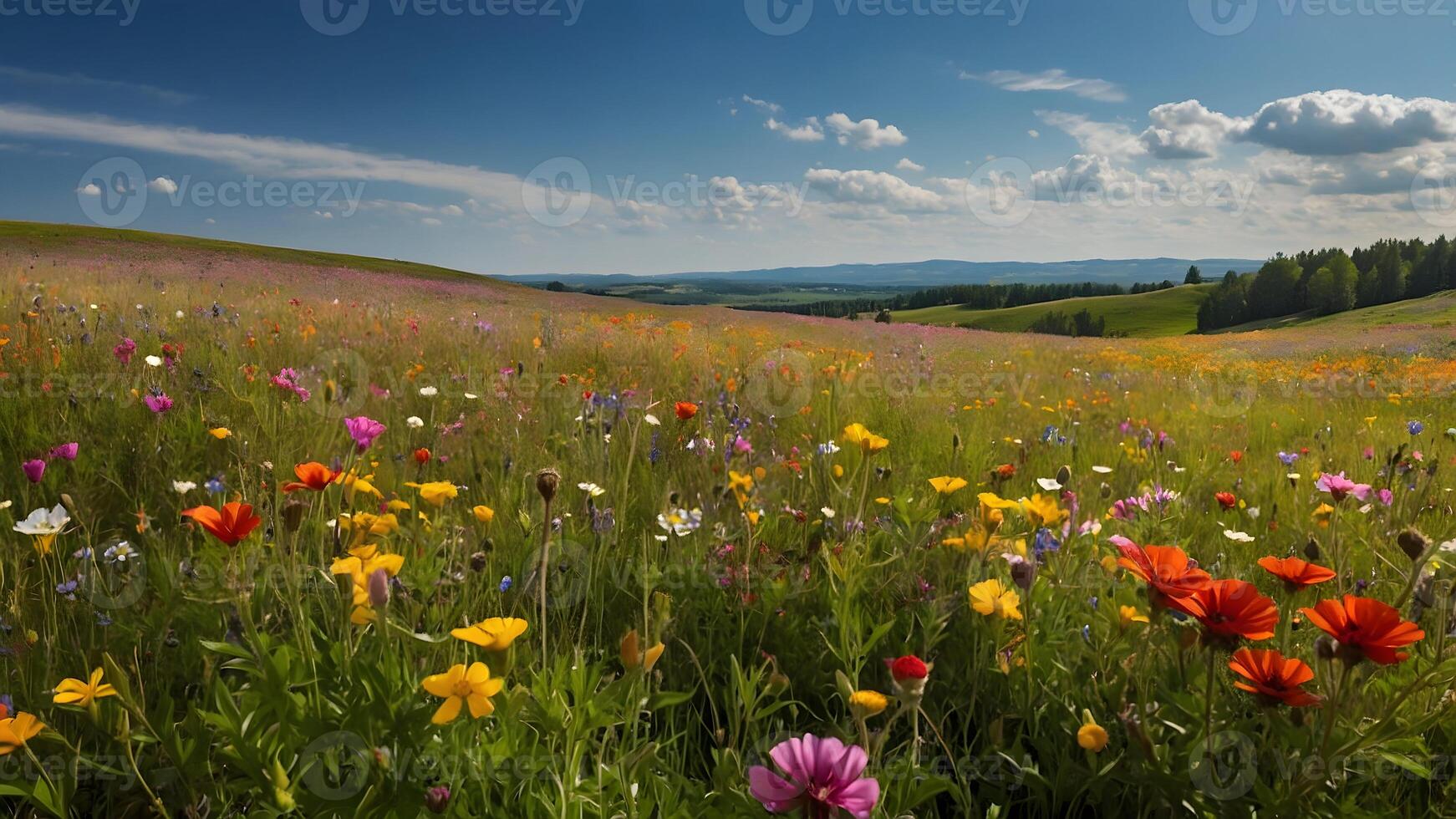 ai generado flor silvestre mundo maravilloso prado muy lleno con vistoso floraciones foto