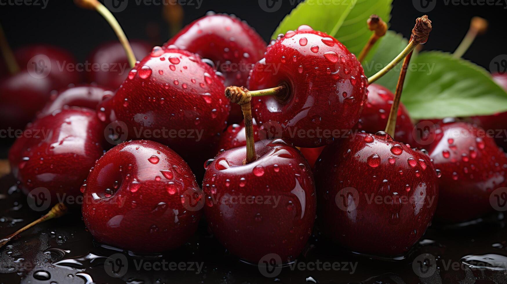 AI generated Rich bright fresh juicy cherries. photo