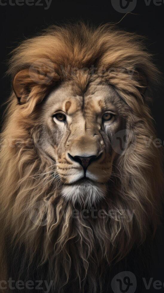 AI generated Gorgeous red lion on a black background. photo