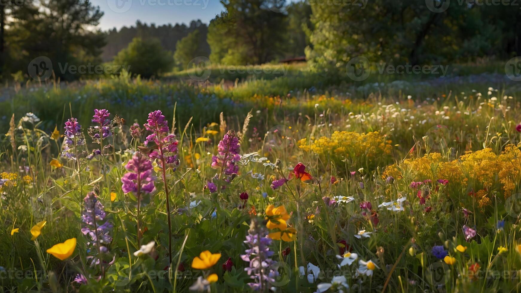 AI generated Wildflower Wonderland  Meadow Bursting with Colorful Blooms photo