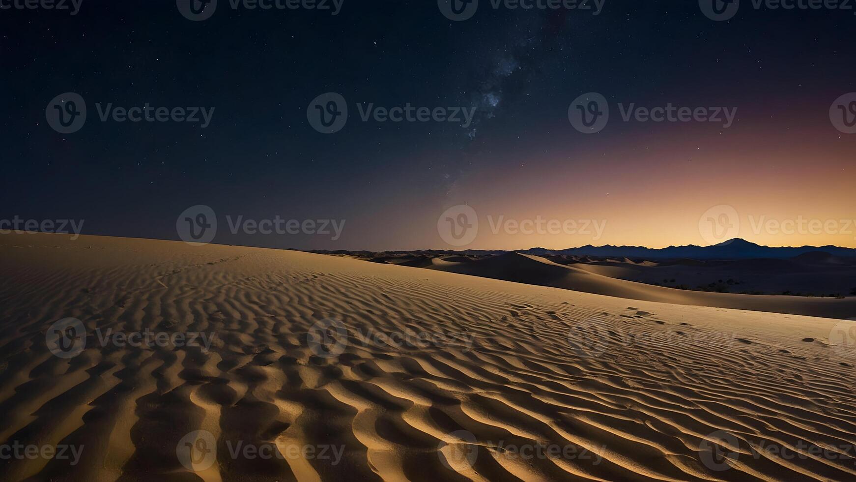 AI generated Moonlit Magic  Lunar Glow Casting Shadows Across Desert Sands photo
