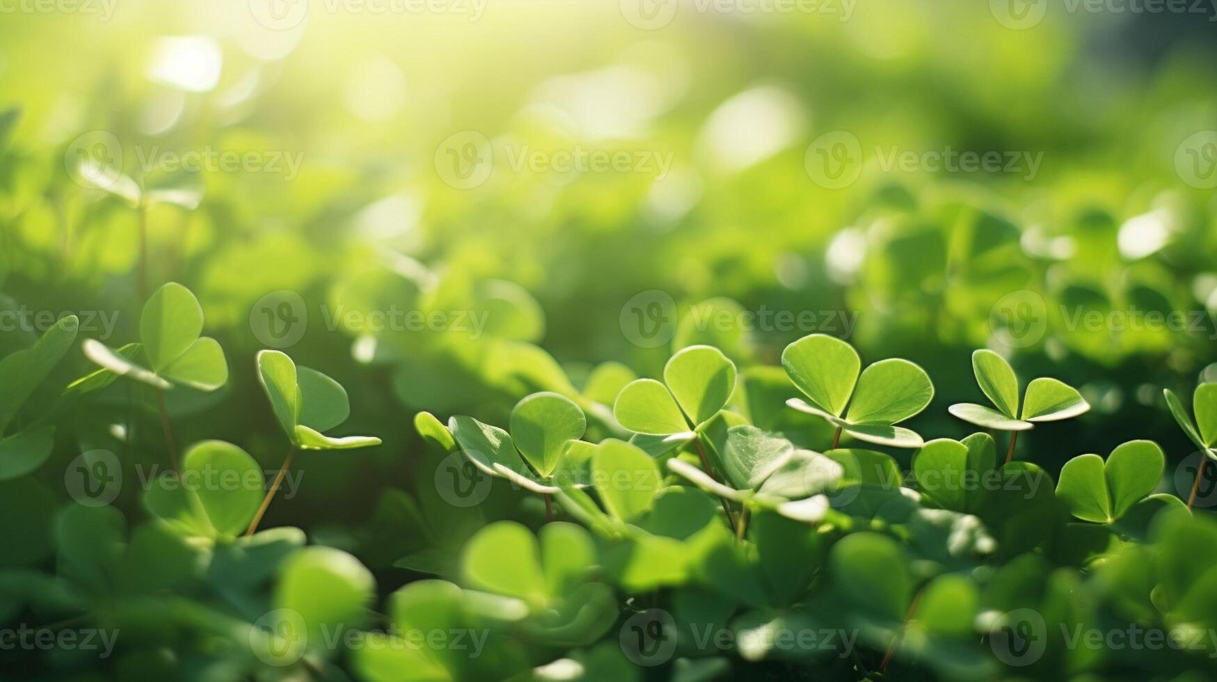 AI generated Lucky clover leaves for St. Patrick's Day. Banner with Irish clover leaves photo