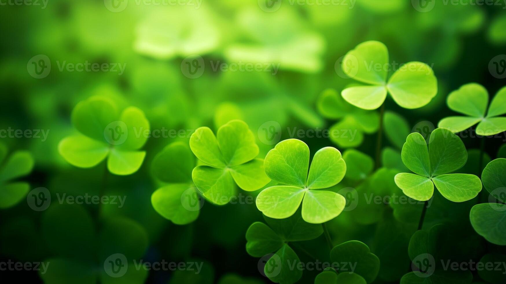 AI generated Lucky clover leaves for St. Patrick's Day. Banner with Irish clover leaves photo