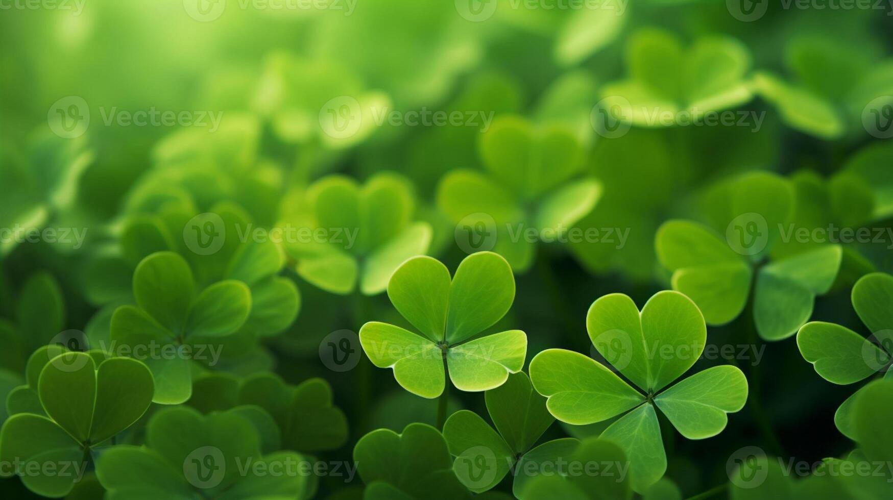 AI generated Lucky clover leaves for St. Patrick's Day. Banner with Irish clover leaves photo