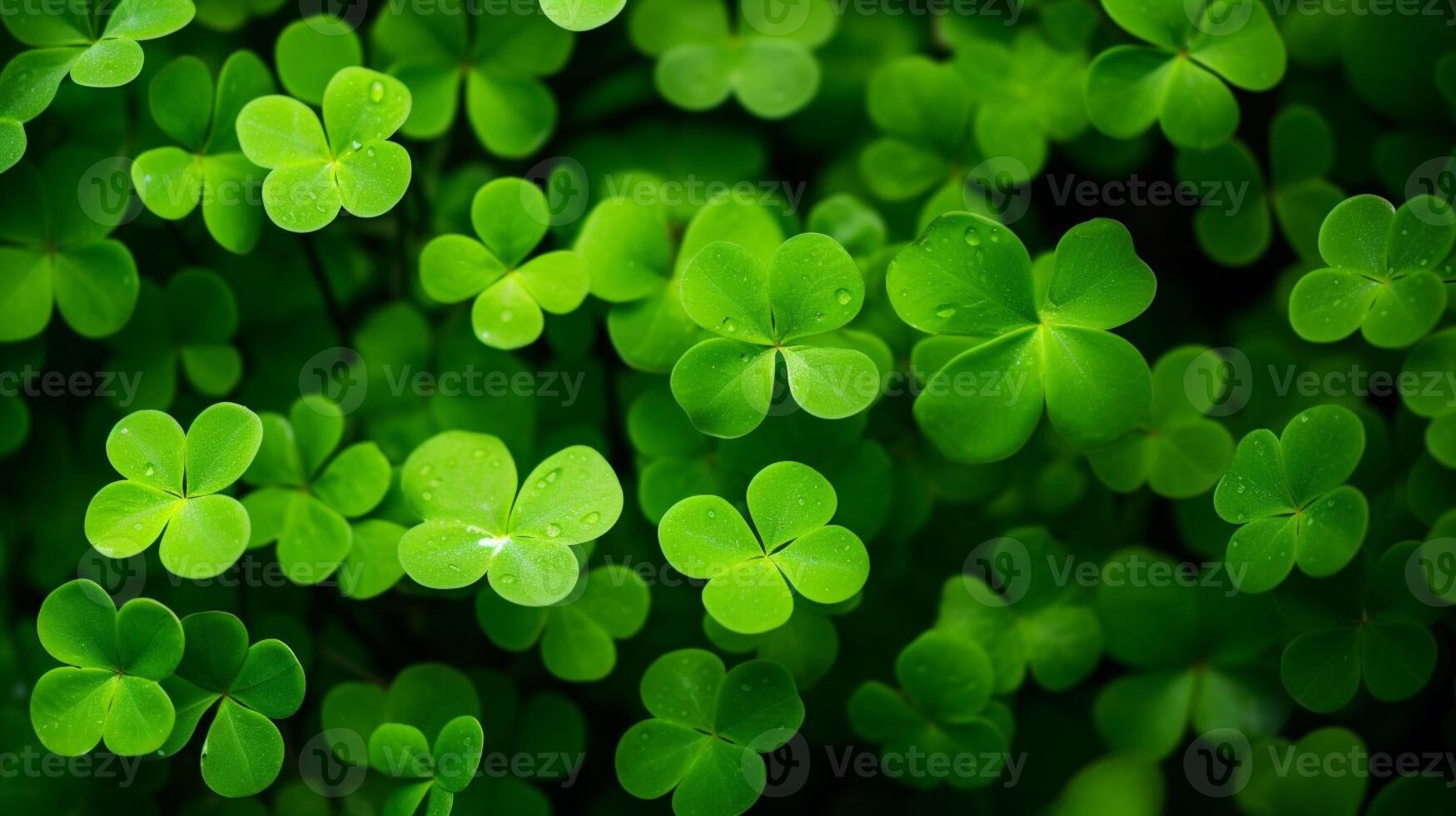 AI generated Lucky clover leaves for St. Patrick's Day. Banner with Irish clover leaves photo