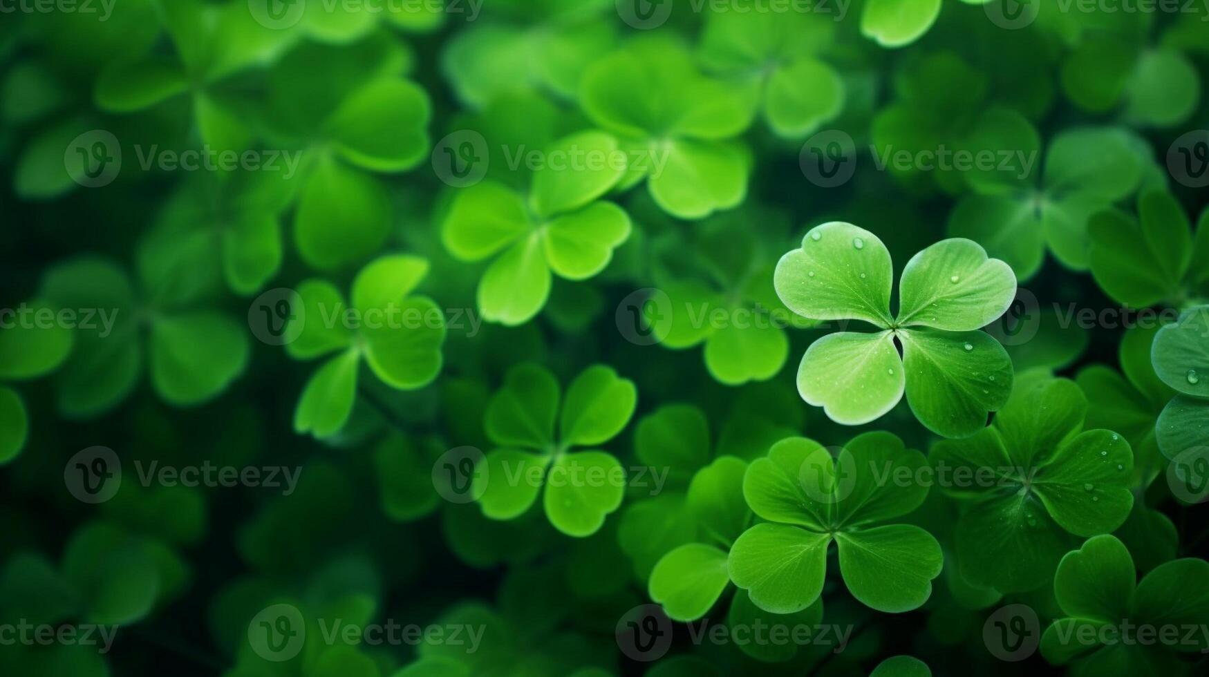 AI generated Lucky clover leaves for St. Patrick's Day. Banner with Irish clover leaves photo