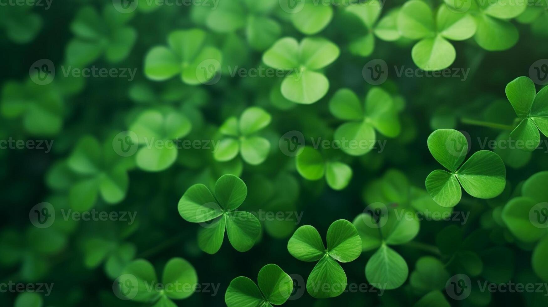 AI generated Lucky clover leaves for St. Patrick's Day. Banner with Irish clover leaves photo