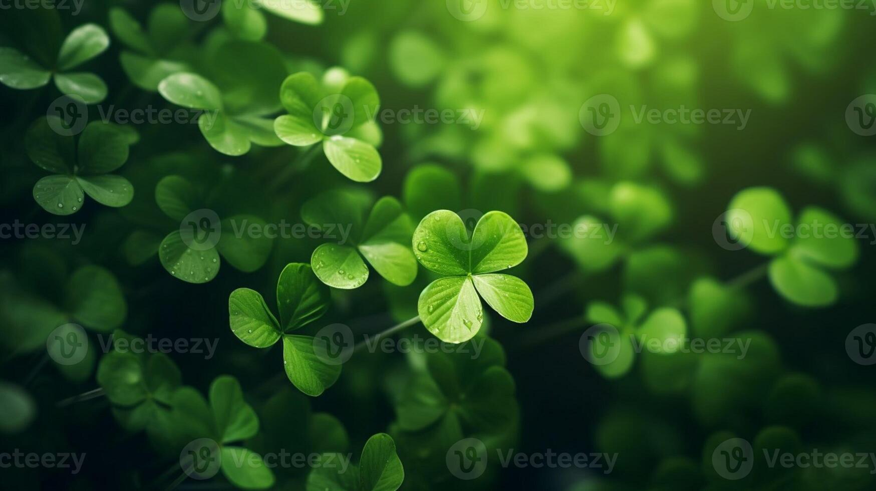 AI generated Lucky clover leaves for St. Patrick's Day. Banner with Irish clover leaves photo