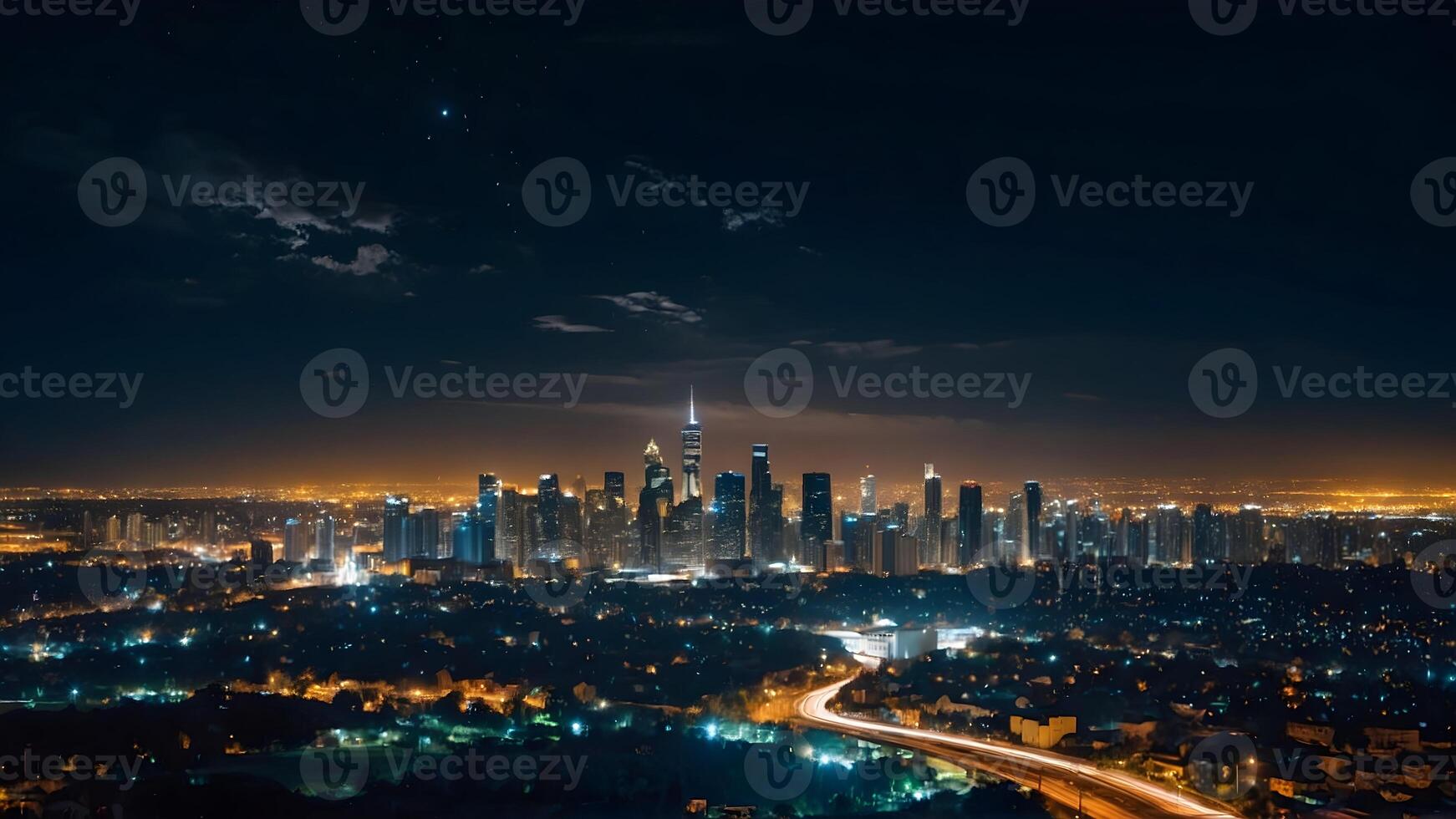 AI generated Urban Skylines  City Lights Sparkling Against Night Sky photo