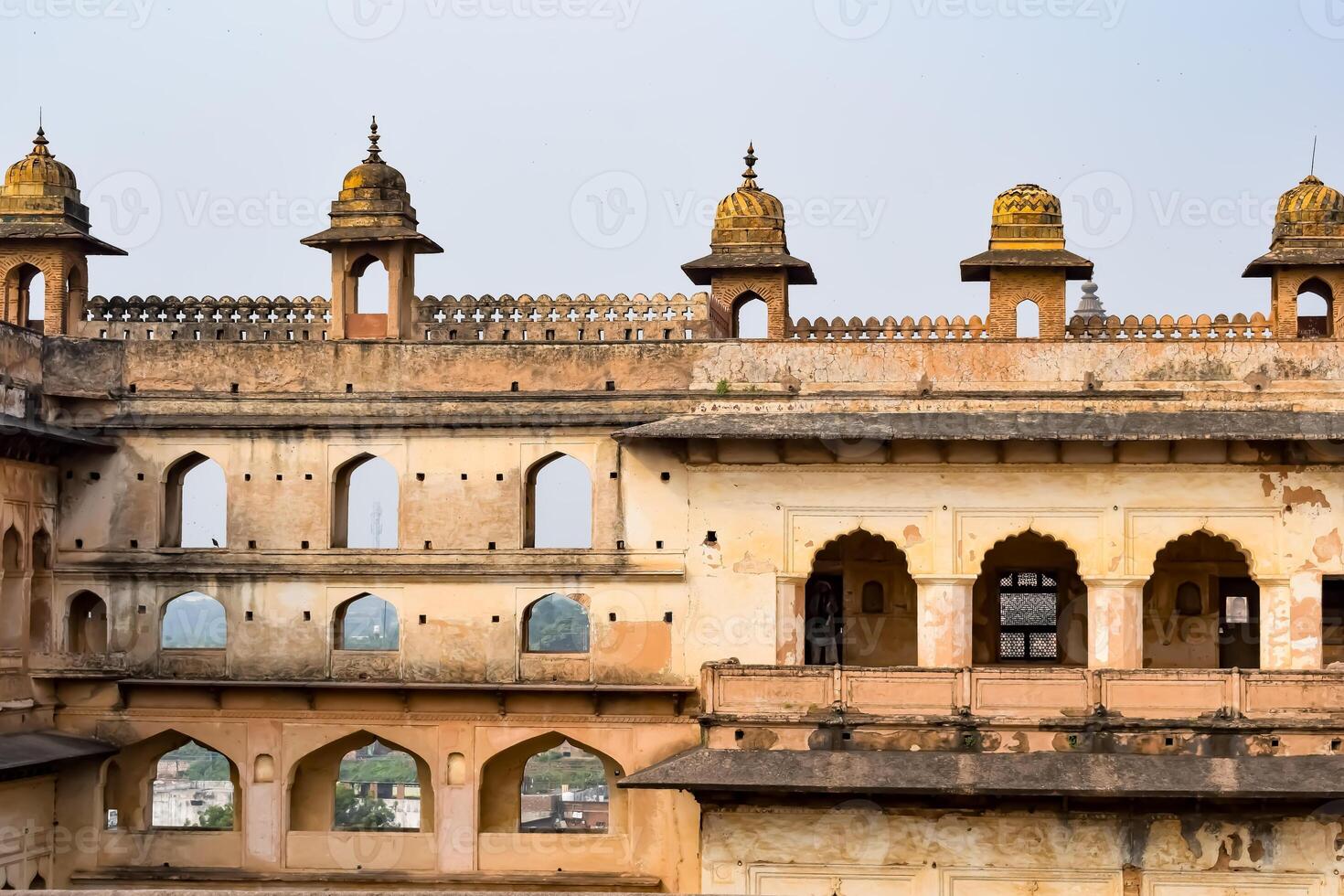 Beautiful view of Orchha Palace Fort, Raja Mahal and chaturbhuj temple from jahangir mahal, Orchha, Madhya Pradesh, Jahangir Mahal - Orchha Fort in Orchha, Madhya Pradesh, Indian archaeological sites photo