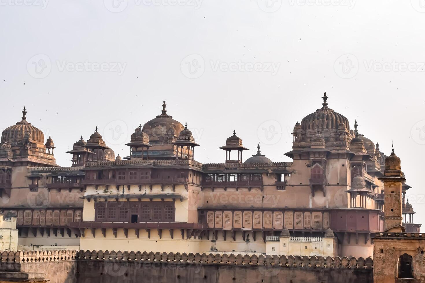 Beautiful view of Orchha Palace Fort, Raja Mahal and chaturbhuj temple from jahangir mahal, Orchha, Madhya Pradesh, Jahangir Mahal - Orchha Fort in Orchha, Madhya Pradesh, Indian archaeological sites photo