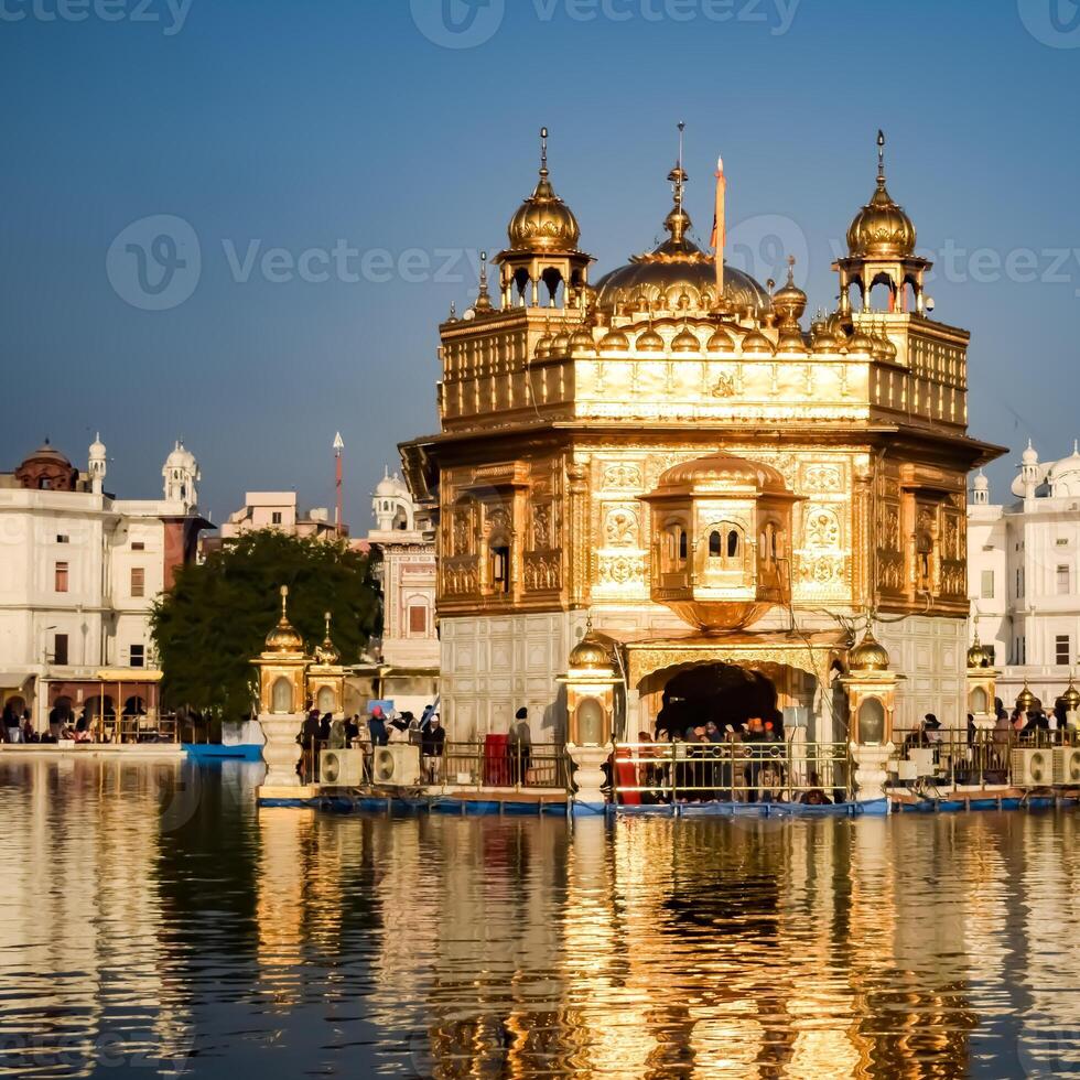 Beautiful view of Golden Temple - Harmandir Sahib in Amritsar, Punjab, India, Famous indian sikh landmark, Golden Temple, the main sanctuary of Sikhs in Amritsar, India photo