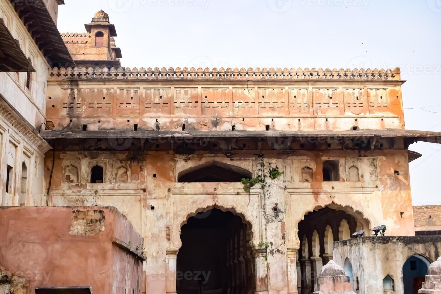Beautiful view of Orchha Palace Fort, Raja Mahal and chaturbhuj temple from jahangir mahal, Orchha, Madhya Pradesh, Jahangir Mahal - Orchha Fort in Orchha, Madhya Pradesh, Indian archaeological sites photo