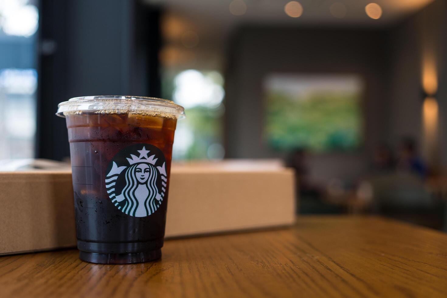 Bangkok, Thailand - February 29, 2024 Starbuck coffee iced americano coffee beverage photo