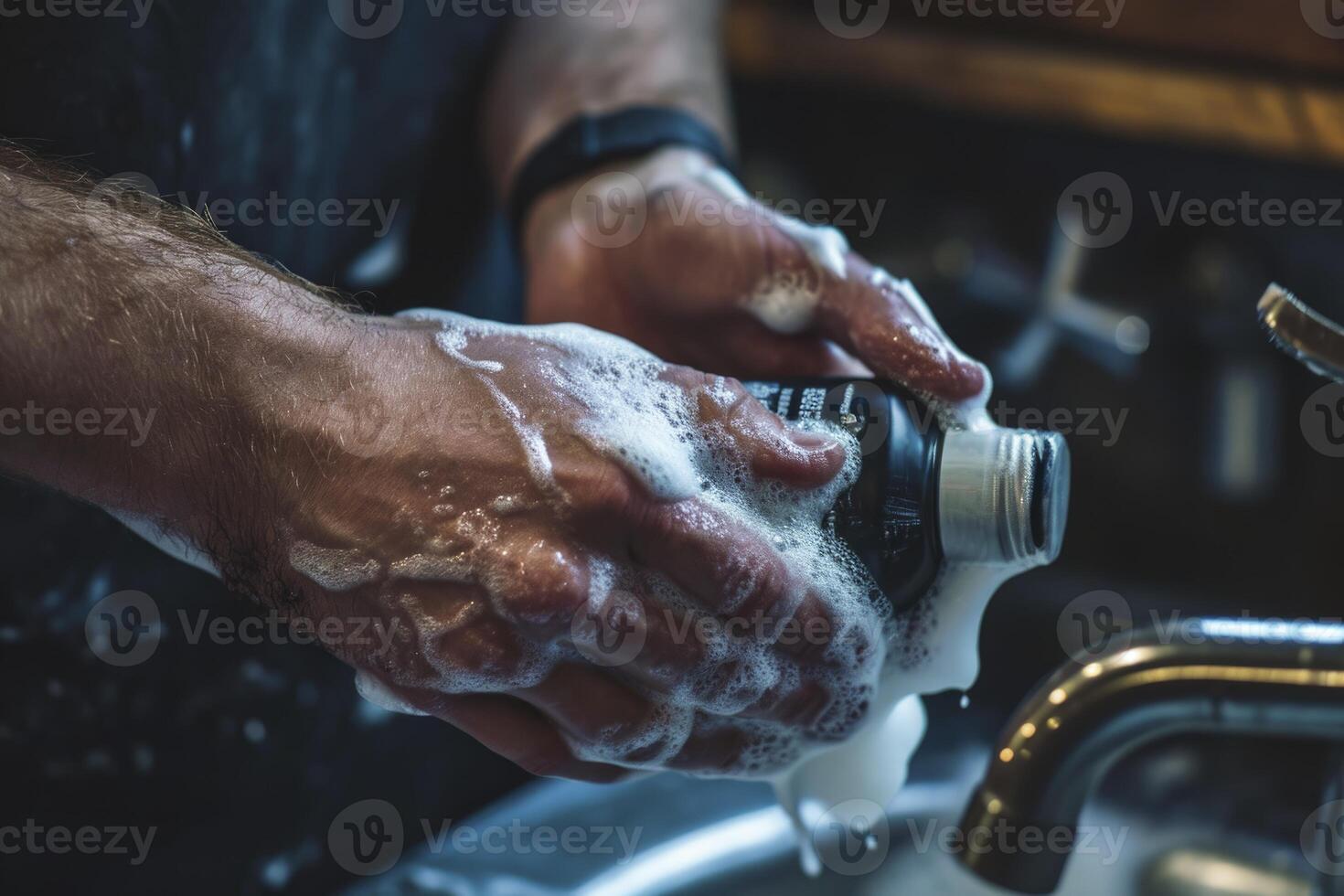 AI generated close up of hand washing. generative ai photo