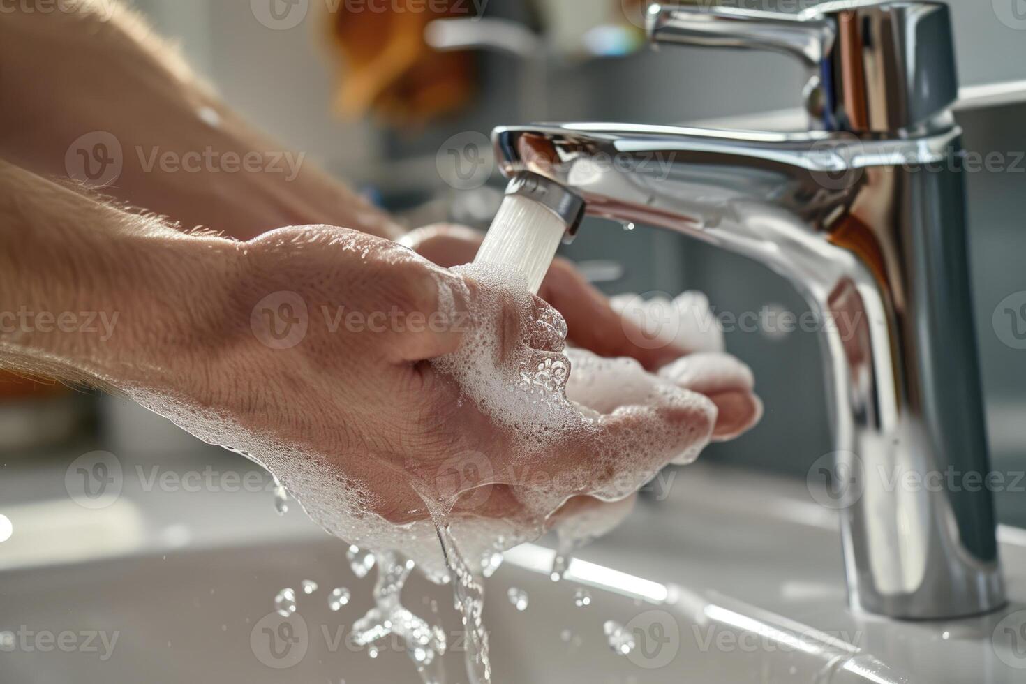AI generated close up of hand washing. generative ai photo