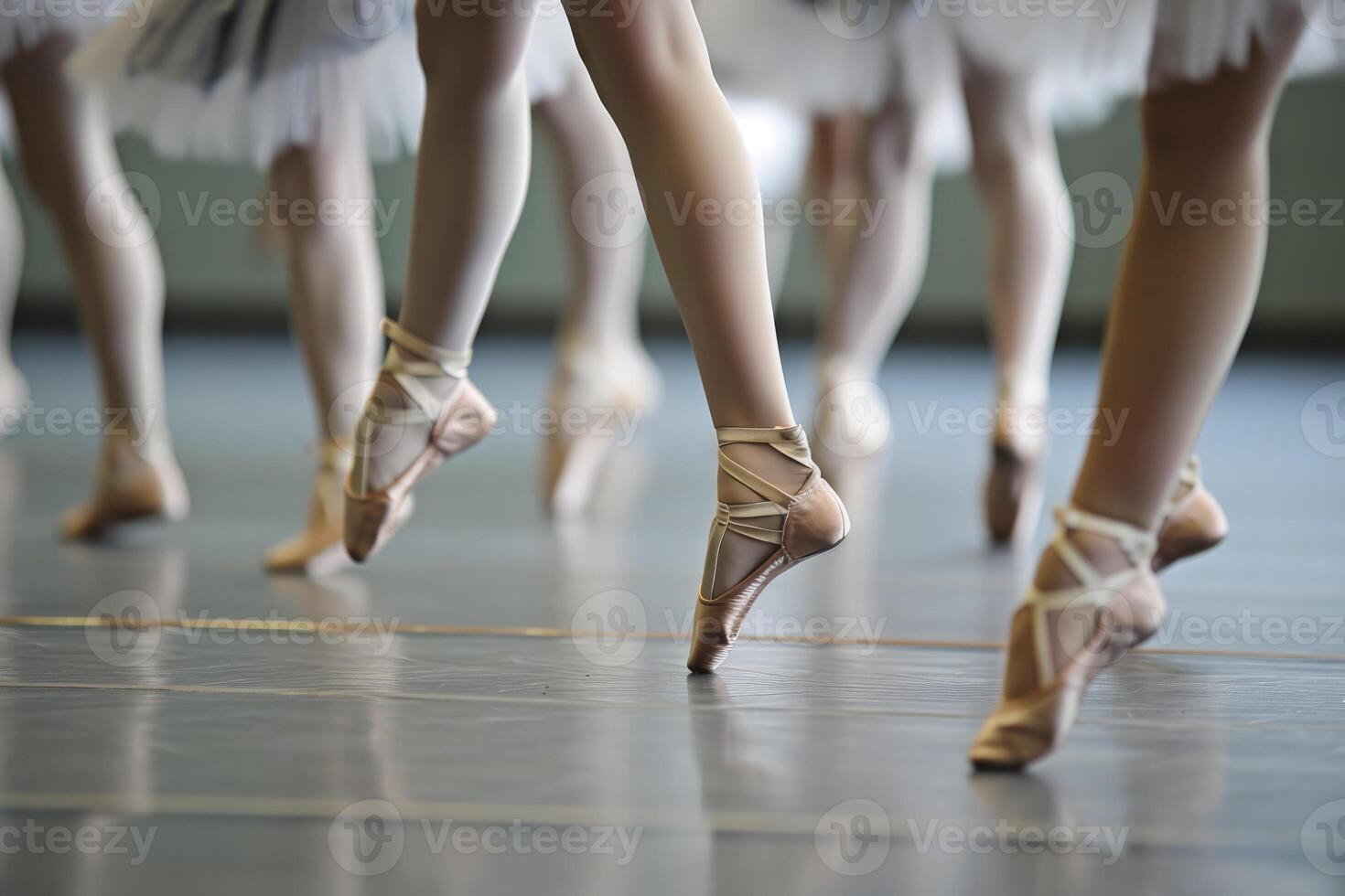 AI generated close up of the legs of a ballet class in a row. generative ai photo