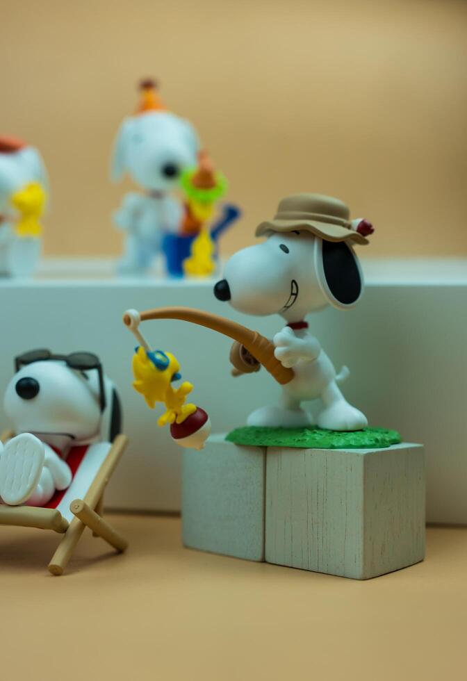 Bangkok, Thailand - February 29, 2024 BITE THE BAIT Snoopy from POP MART Snoopy The Best Friends Series Figures. photo