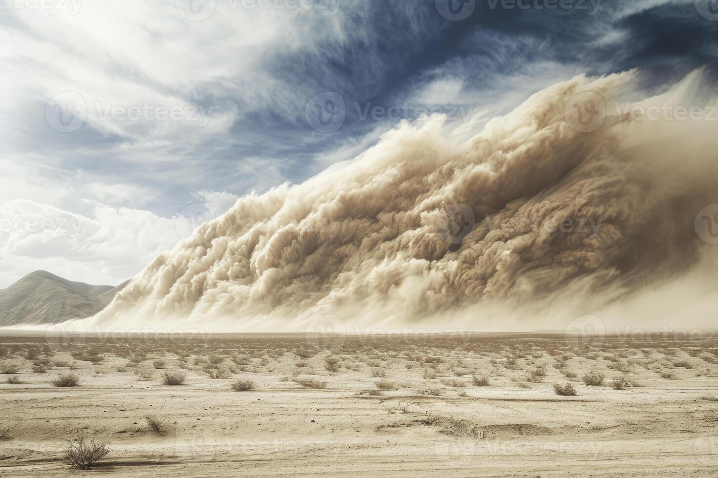 AI generated a huge sandstorm rises over land. generative ai photo