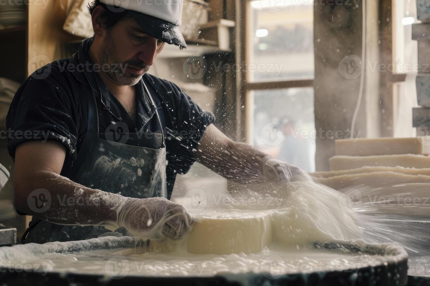 AI generated man making cheese. generative ai photo