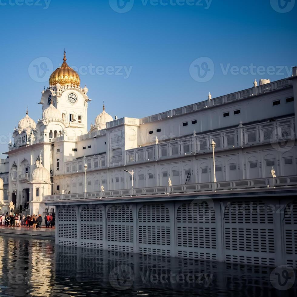 View of details of architecture inside Golden Temple - Harmandir Sahib in Amritsar, Punjab, India, Famous indian sikh landmark, Golden Temple, the main sanctuary of Sikhs in Amritsar, India photo