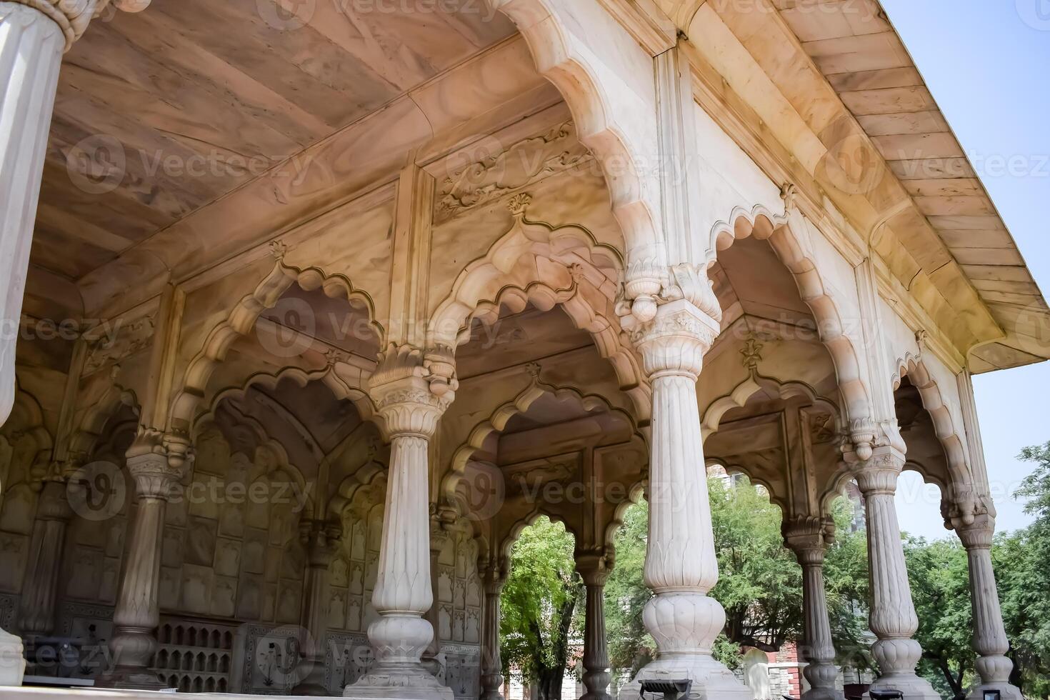 Architectural details of Lal Qila - Red Fort situated in Old Delhi, India, View inside Delhi Red Fort the famous Indian landmarks photo