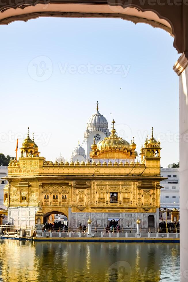 Beautiful view of Golden Temple - Harmandir Sahib in Amritsar, Punjab, India, Famous indian sikh landmark, Golden Temple, the main sanctuary of Sikhs in Amritsar, India photo