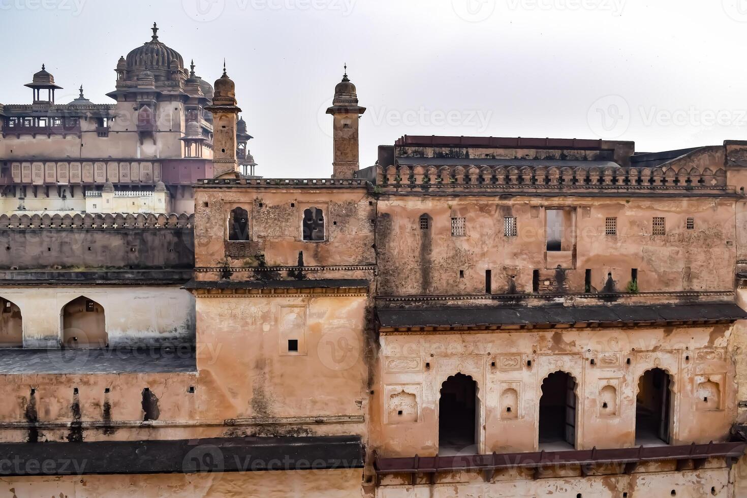 Beautiful view of Orchha Palace Fort, Raja Mahal and chaturbhuj temple from jahangir mahal, Orchha, Madhya Pradesh, Jahangir Mahal - Orchha Fort in Orchha, Madhya Pradesh, Indian archaeological sites photo
