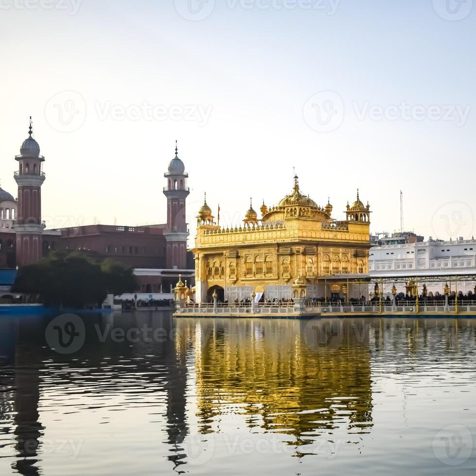 Beautiful view of Golden Temple - Harmandir Sahib in Amritsar, Punjab, India, Famous indian sikh landmark, Golden Temple, the main sanctuary of Sikhs in Amritsar, India photo