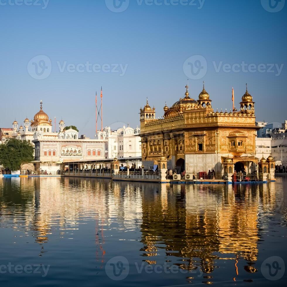 Beautiful view of Golden Temple - Harmandir Sahib in Amritsar, Punjab, India, Famous indian sikh landmark, Golden Temple, the main sanctuary of Sikhs in Amritsar, India photo