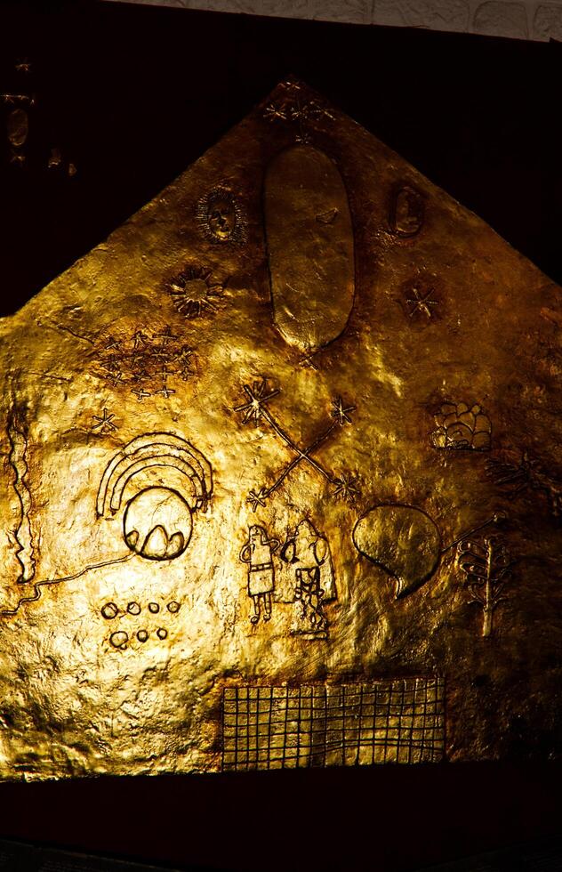 Cusco, Peru, 2015 - Inca Golden Plaque From Temple Of The Sun photo