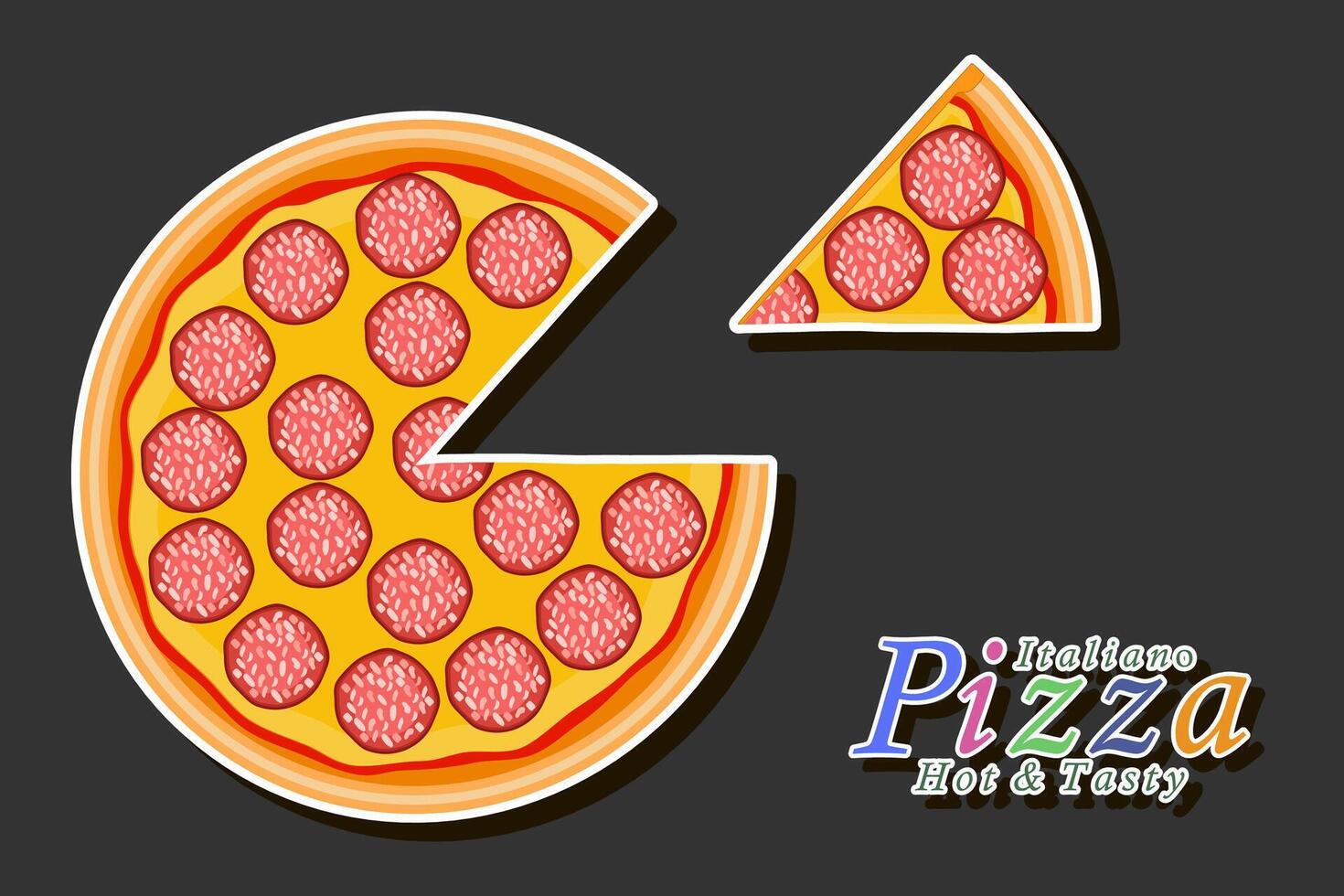 ilustración en tema grande caliente sabroso Pizza a pizzería menú vector