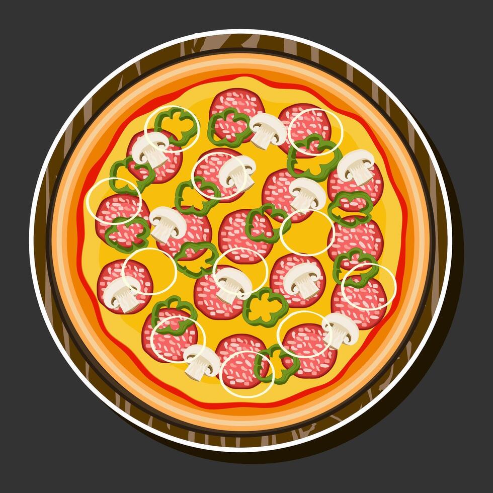 ilustración en tema grande caliente sabroso Pizza a pizzería menú vector