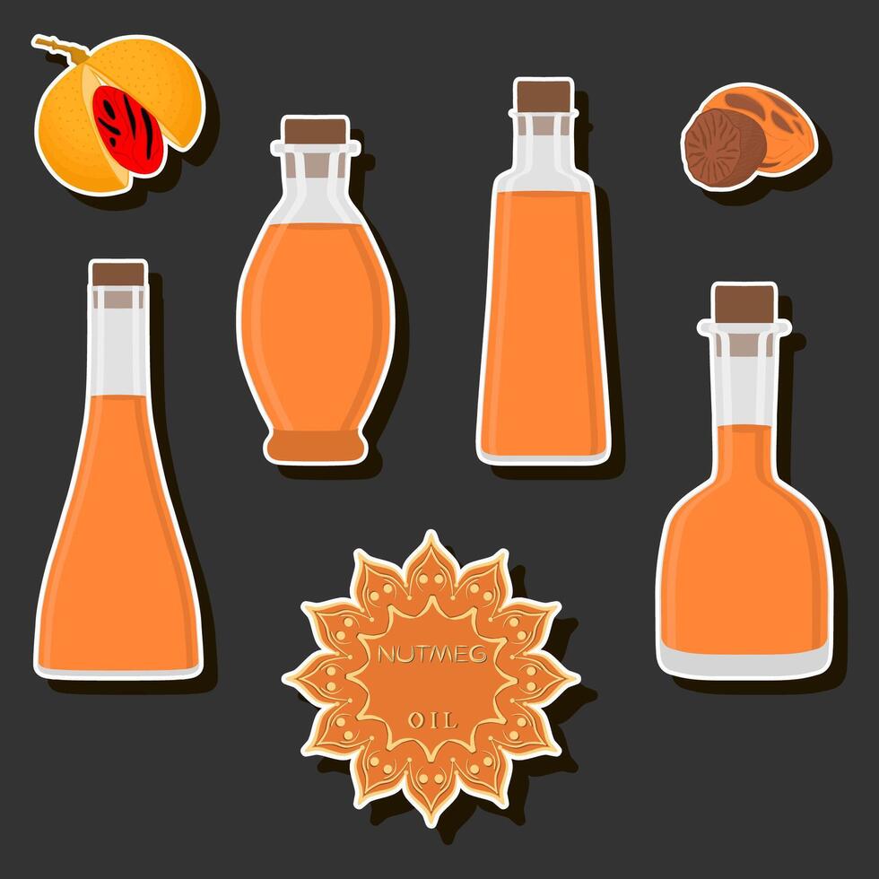 Illustration on theme big set different types liquid oil, bottle various size vector
