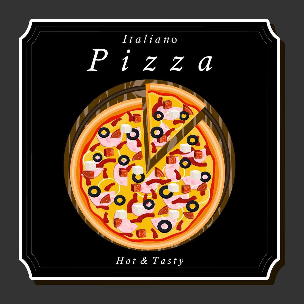 Illustration on theme big hot tasty pizza to pizzeria menu vector