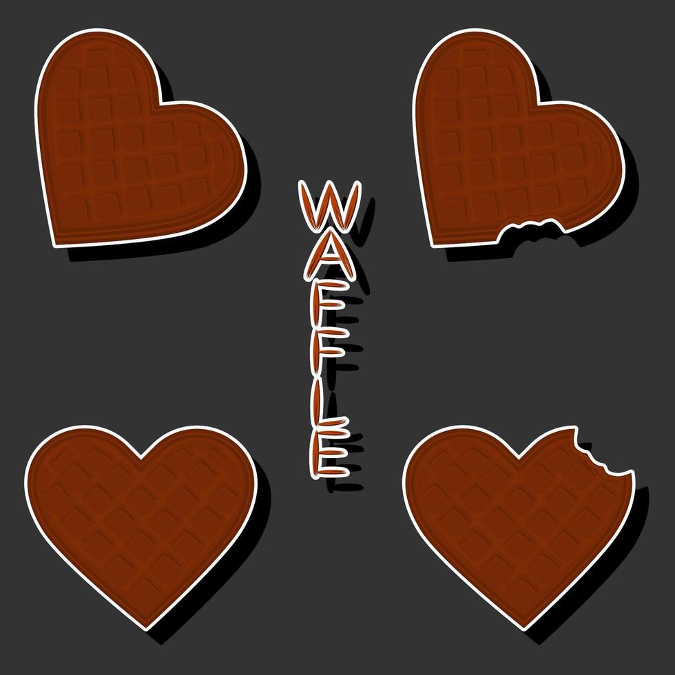 Illustration on theme big kit different types biscuit waffle with cell, dessert cookie vector