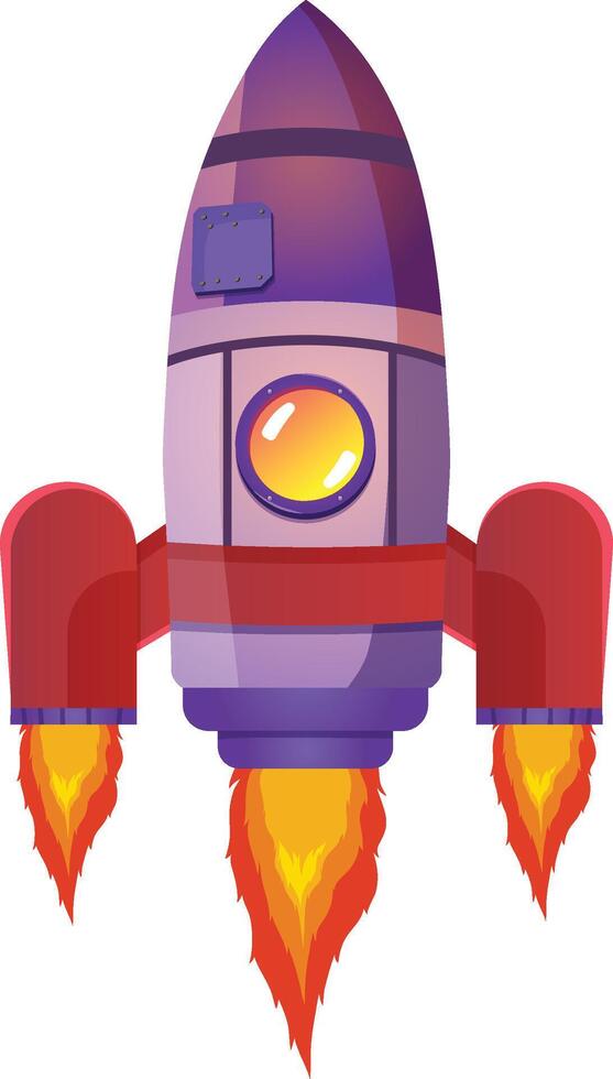 Cartoon rocket space ship take off, isolated vector illustration