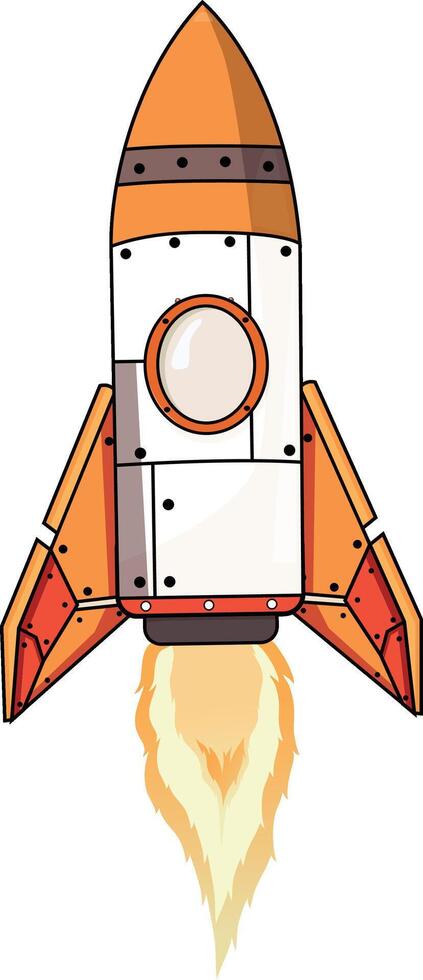 Cartoon rocket space ship take off, isolated vector illustration