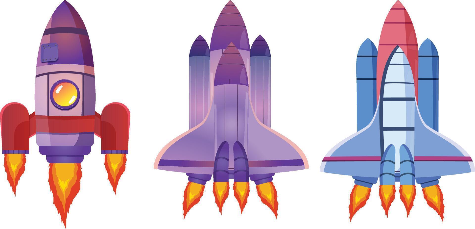 Cartoon rocket space ship take off, isolated vector illustration