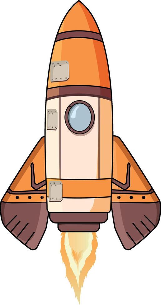 Cartoon rocket space ship take off, isolated vector illustration