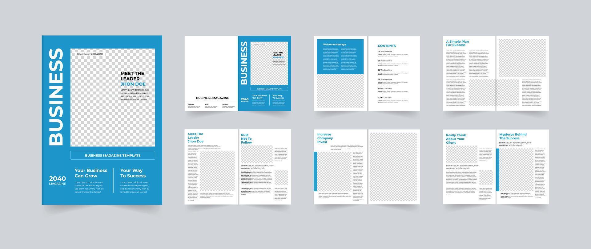 Business Magazine layout template with blue and white color vector