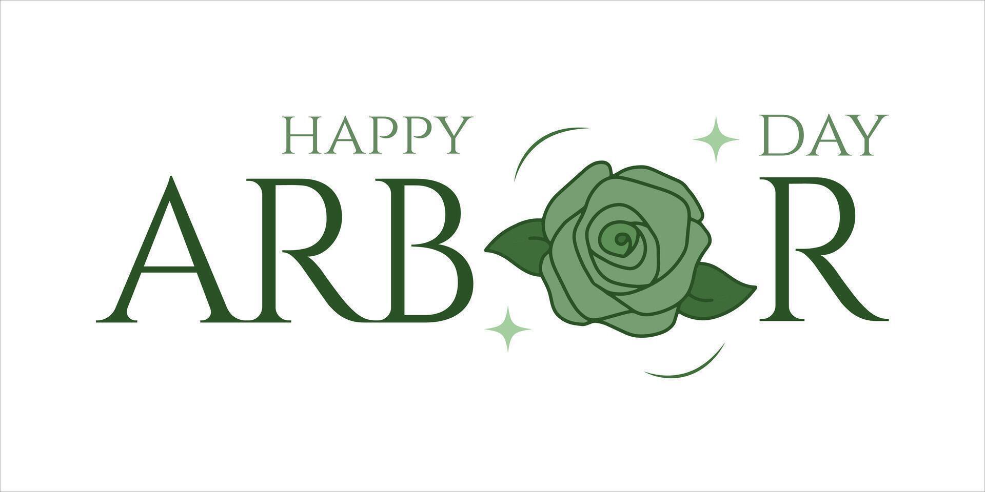 Happy Arbor day typography. Minimalism green vector