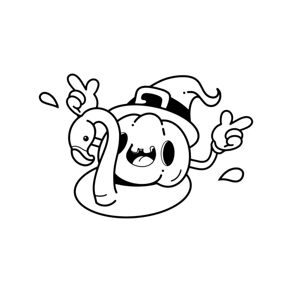 Happy summer. Groovy pumpkin. Vector. Doodle. Swimming. vector