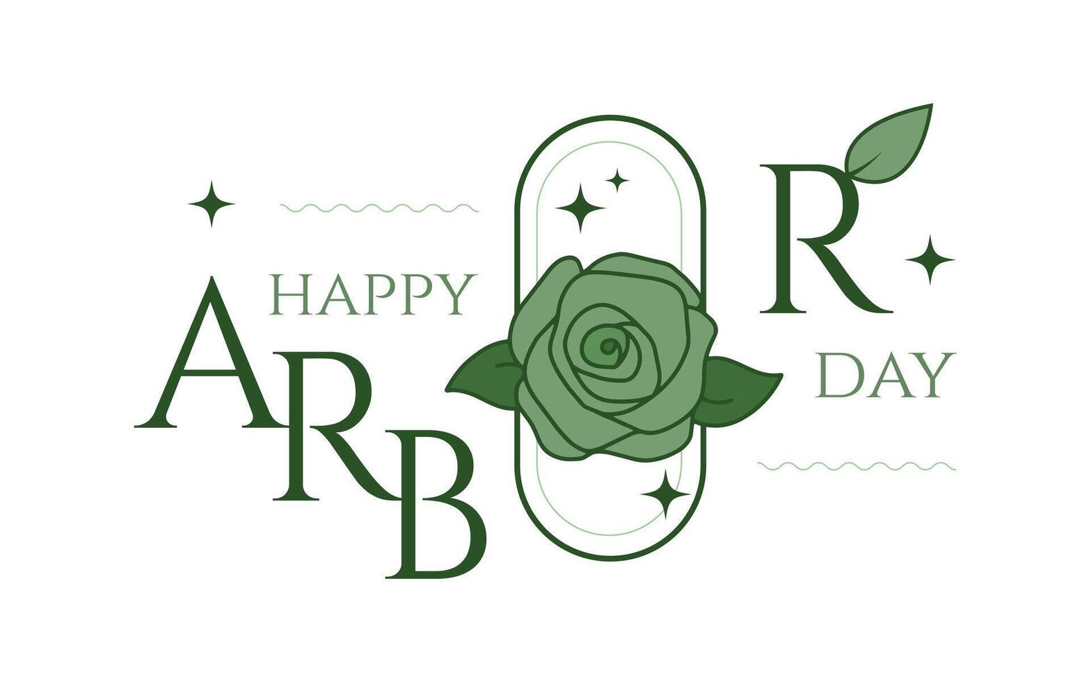 Happy Arbor day typography. Minimalism. Happy Arbor Day Badge, Seal, Sticker, Stamp, Label, Tag, Greetings Card, Logo, Emblem Vector Illustration Design, Arbor Day Design