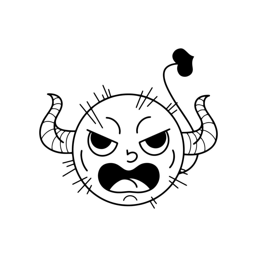cute round fluffy monster, doodle, vector