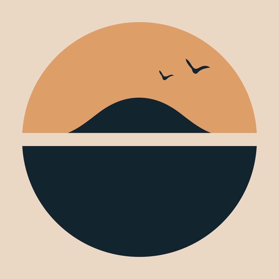 Landscape of the island in a circle, vector color landscape
